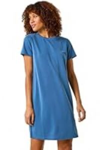 Roman Originals Short Sleeve T-Shirt Dress for Women UK - Ladies Everyday Holiday Spring Summer Round Neckline Comfy Soft Evening Vacation Work Party - Blue - Size 12