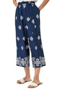 Roman Border Print Belted Trouser for Women UK - Ladies Spring Everyday Summer Holiday Straight Leg Comfy Tie Front Soft Pocket Detail Bottoms Beach Office Pants - Navy - Size 18