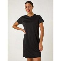 Roman Originals Short Sleeve T-Shirt Dress for Women UK - Ladies Everyday Holiday Spring Summer Round Neckline Comfy Soft Evening Vacation Work Party - Black - Size 20