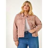 Roman Originals Jean Denim Jacket for Women UK - Ladies 100% Cotton Summer Casual Stretch Crop Smart Utility Trucker Biker Fitted Vintage Wash Faded Classic Jeans Work - Rose Plus - Size 22