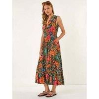Roman Floral Shirred Maxi Dress 16 female
