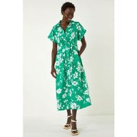 Roman Floral Cotton Poplin Shirt Dress 18 female