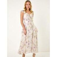 Dusk Fashion Dusk Floral Print Ruffle Maxi Dress in White - Size 14 14 female