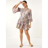 Roman Patchwork Print Tie Waist Dress 16 female