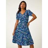 Stretch Abstract Buttoned Tea Dress