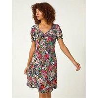 Roman Floral Print Ruched Stretch Dress 10 female