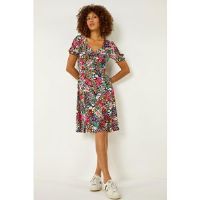 Roman Floral Print Ruched Stretch Dress 16 female