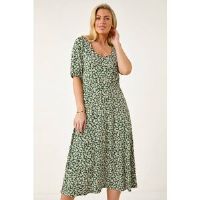 Roman Petite Floral Print Button Midi Dress 12 female