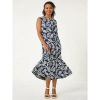Roman Petite Tropical Trim Midi Dress 8 female