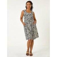 Roman Petite Print Linen Mix Pocket Dress 18 female