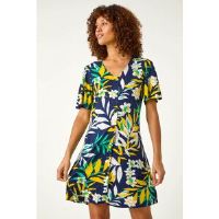 Roman Leaf Button Detail Tea Dress 14 female