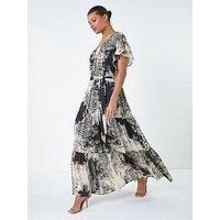 Roman Animal Print Shimmer Tiered Maxi Dress 20 female