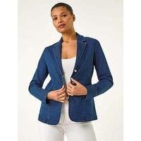 Button Detail Stretch Blazer For Women UK - Ladies Roman Originals