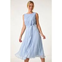 Roman Petite Lace Pleat Midi Dress 10 female