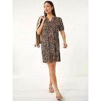 Roman Animal Print Pintuck Smock Dress 16 female