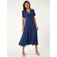 Roman Textured Wrap Bodice Midi Dress 10 female