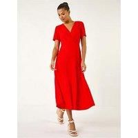 Roman Red Textured Wrap Bodice Midi Dress - Size 12 12 female