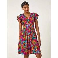 Roman Floral Print Button Frill Dress 20 female