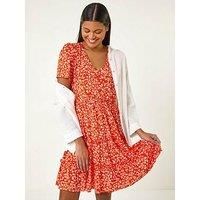 Roman Floral Print V-Neck Smock Dress 14 female