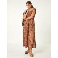 Roman Spot Print Shirred Bardot Maxi Dress 10 female