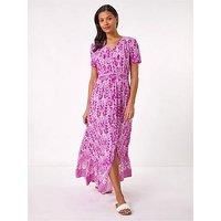 Roman Printed Shirred Waist Maxi Dress 20 female