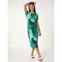 Roman Leaf Print Mesh Midi Dress 14 female