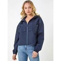 Dusk Fashion Hooded Raincoat for Women UK - Ladies Everyday Holiday Spring Summer Comfy Soft Evening Vacation Work Party - Navy - Size 12
