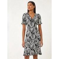 Roman Stretch Leaf Print Side Button Dress 18 female