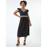 Roman Petite Crochet Trim Midi Dress 12 female