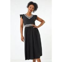 Roman Petite Crochet Trim Midi Dress 14 female