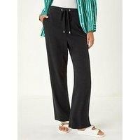 Roman Full Length Linen Trouser for Women UK - Ladies Spring Everyday Summer Holiday Elasticated Waist Comfy Drawstring Soft Relaxed Fit Bottoms Day Out Pants - Black - Size 10