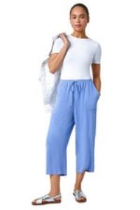 Linen Mix Wide Cropped Trousers for Women UK - Ladies Roman Petite