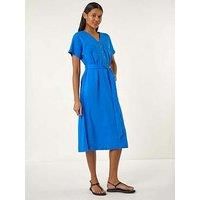 Roman Button Linen Mix Midi Dress 10 female