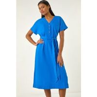 Roman Button Linen Mix Midi Dress 20 female