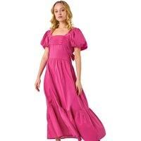Dusk Pink Cotton Pleated Puff Midi Dress - Size 12 12 female