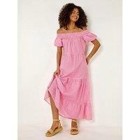 Dusk Gingham Bardot Tiered Maxi Dress 8 female