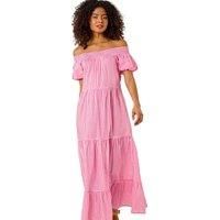 Dusk Gingham Bardot Tiered Maxi Dress 14 female