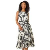 Roman Petite Print Tie Waist Pleated Dress 14 female