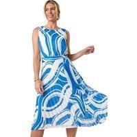 Roman Petite Abstract Tie Waist Pleated Dress 18 female