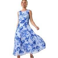 Roman Petite Blue Floral Print Midi Dress - Size 14 14 female