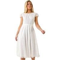 Roman Petite Gathered Neck Jacquard Dress 12 female
