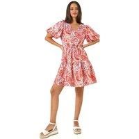 Dusk Fashion Paisley Print Hotfix Dress for Women UK - Ladies Everyday Holiday Spring Summer Notch Neckline Comfy Soft Evening Vacation Work Party - Red - Size 18