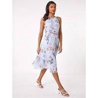 Roman Floral Pleated Halter Midi Dress 18 female