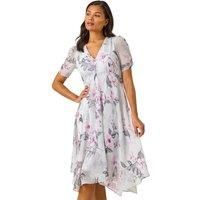 Roman Floral Print Hanky Hem Midi Dress 12 female
