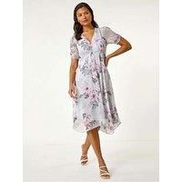 Roman Floral Print Hanky Hem Midi Dress 18 female