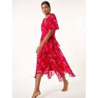 Roman Floral Frill High Low Midi Dress 12 female