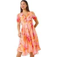 Roman Abstract Painted Floral Hanky Hem Dress 14 female