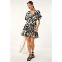 Roman Abstract Boho Mini Dress in Black - Size 16 16 female