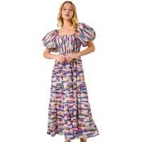 Dusk Abstract Puff Sleeve Tiered Dress 10 female