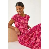 Roman Pink Floral Print Pocket Midi Dress - Size 12 12 female